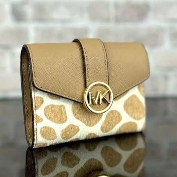 MICHAEL KORS CARMEN LEATHER HAIRCALF MEDIUM FLAP BIFOLD WALLET BAG $258 - Picture 2 of 7